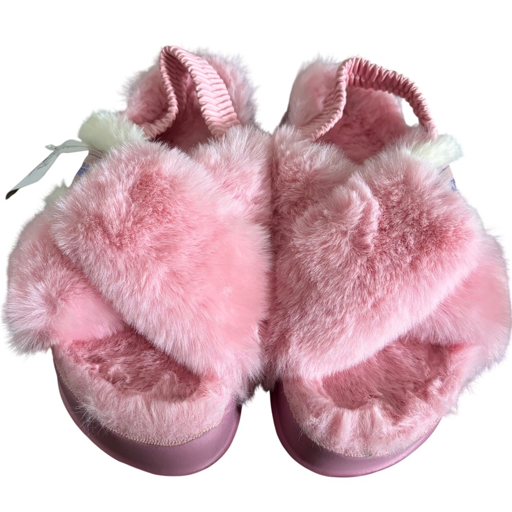 NEW KuaiLu‎ Faux Fur Criss Cross Platform Sandals Sz 7 Pink Comfort Orthotic
